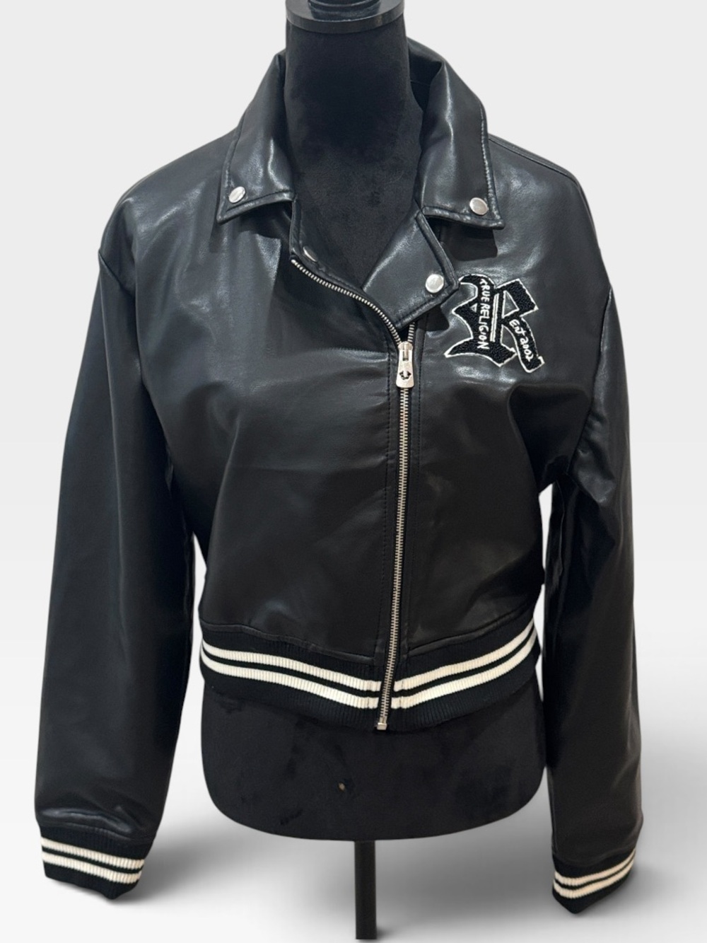 True Religion Jet Black Moto PU / Faux Leather Bomber Jacket Sz L  and XL NWT